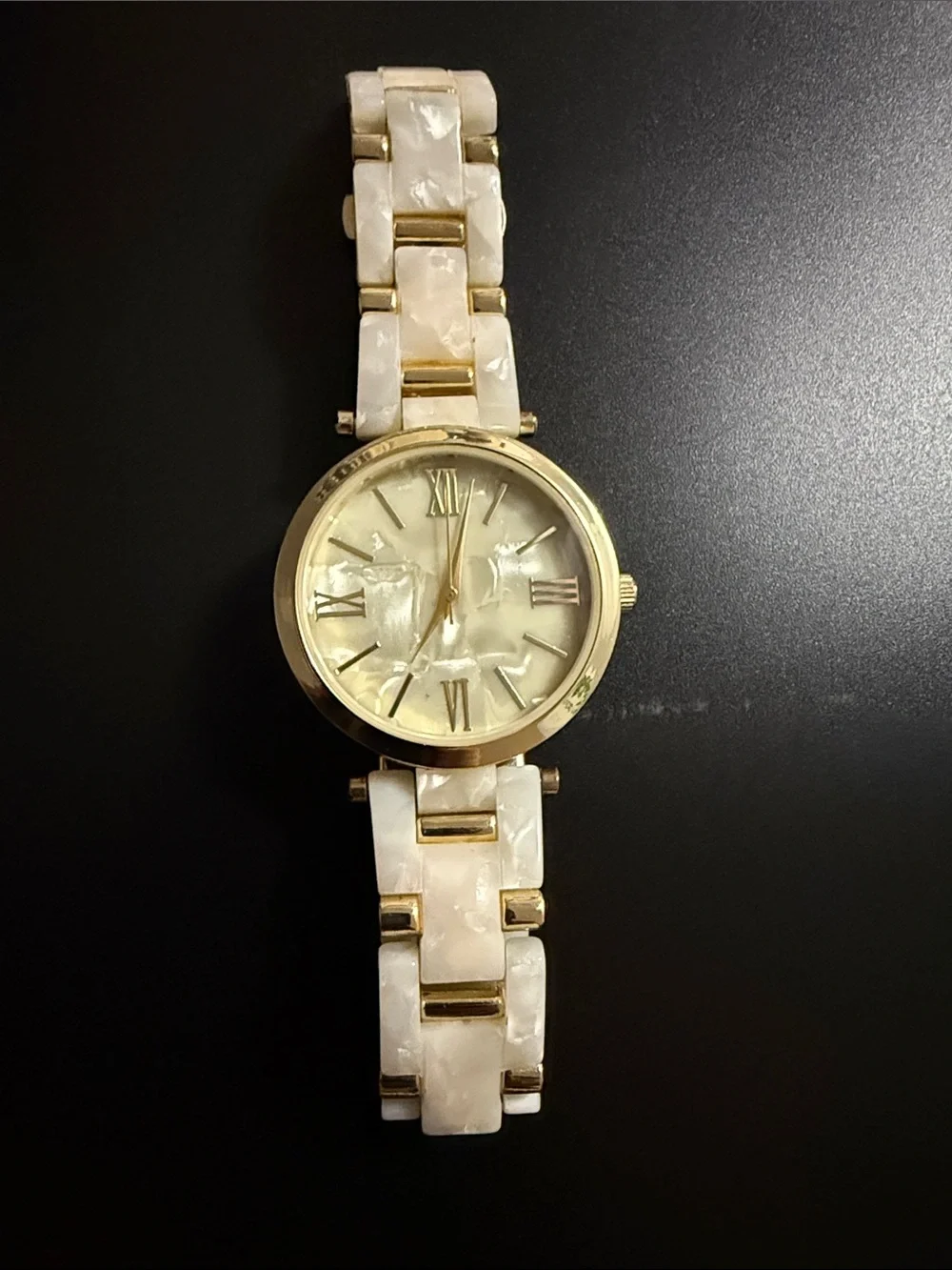 INC International Concepts Gold-Tone Bracelet Watch with Cream Links